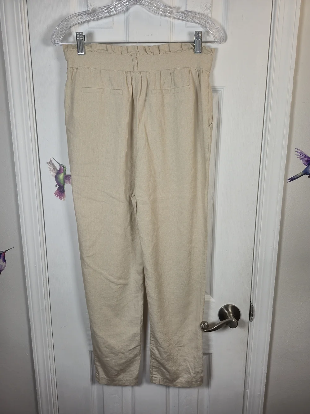 HAVE Linen Blend High Rise Paperbag Tapered Pants - Tan Beige M